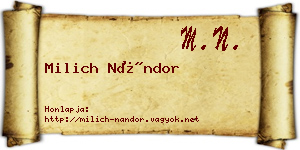 Milich Nándor névjegykártya